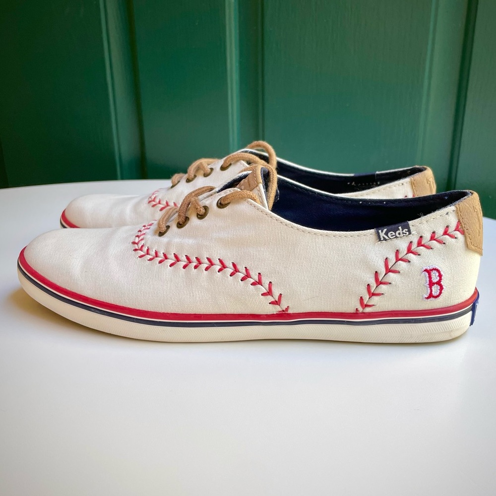 Keds Baseball Boston Red Sox Women’s Sneakers Lace Up White Shoes 7 - Picture 2 of 15
